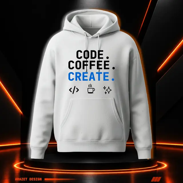 Code, coffee and Create on a Grey A-1 Heavy Hoodie