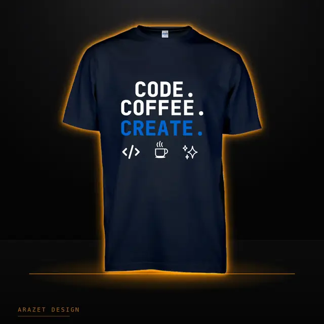 Code, coffee and Create on a Black Core Cotton Tee