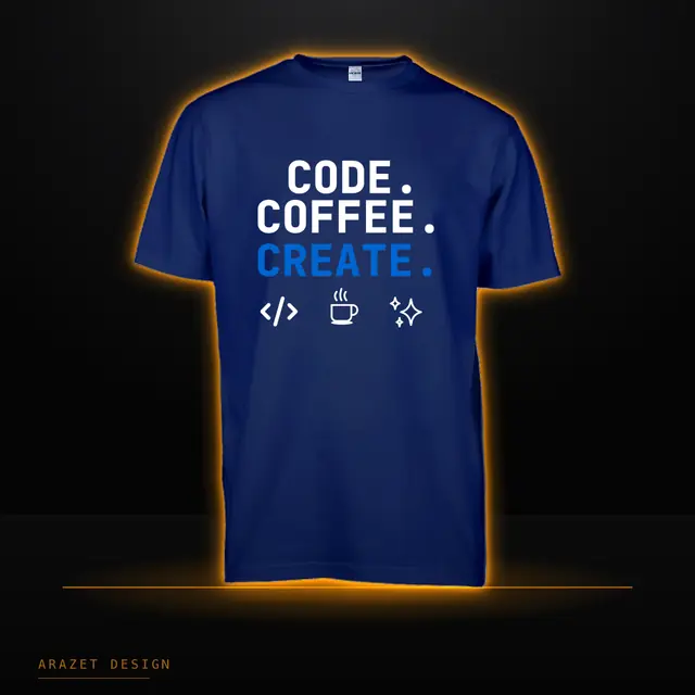 Code, coffee and Create on the Navy Blue Core Cotton Tee