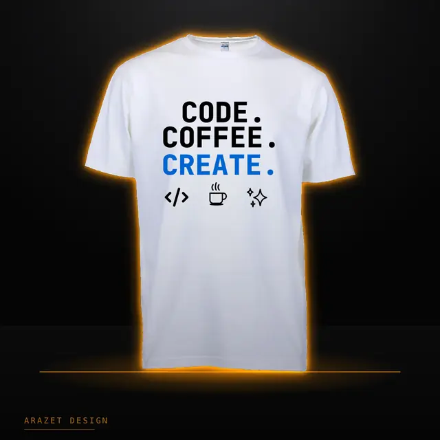 Code, coffee and Create on the White Core Cotton Tee