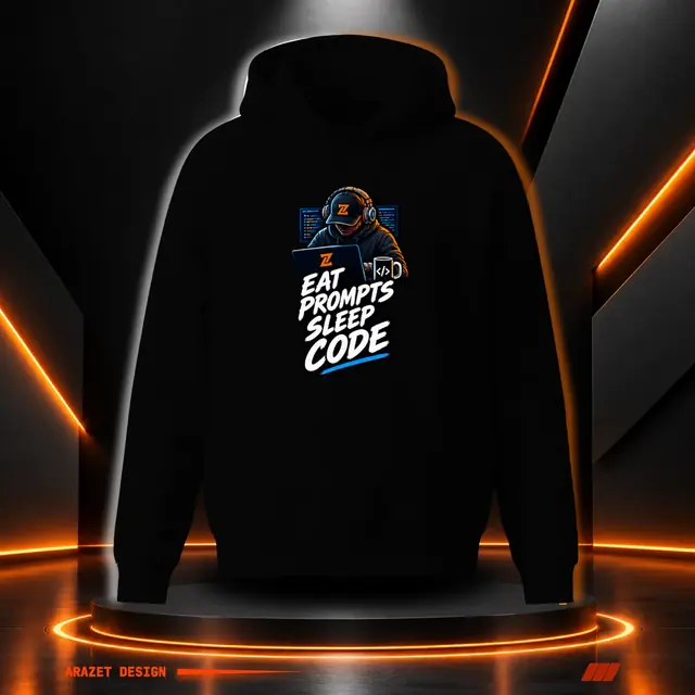 Eat, Prompt, Sleep & Code on the Black A-1 Heavy Hoodie