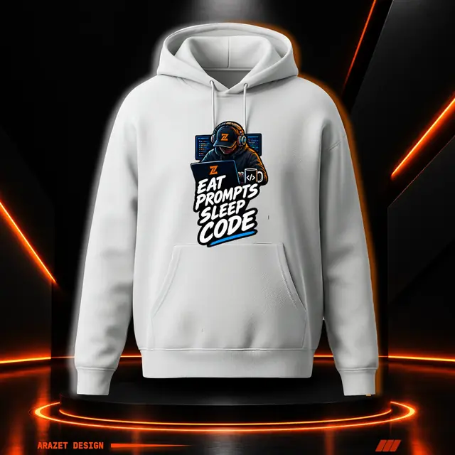 Eat, Prompt, Sleep & Code in White on a Grey A-1 Heavy Hoodie