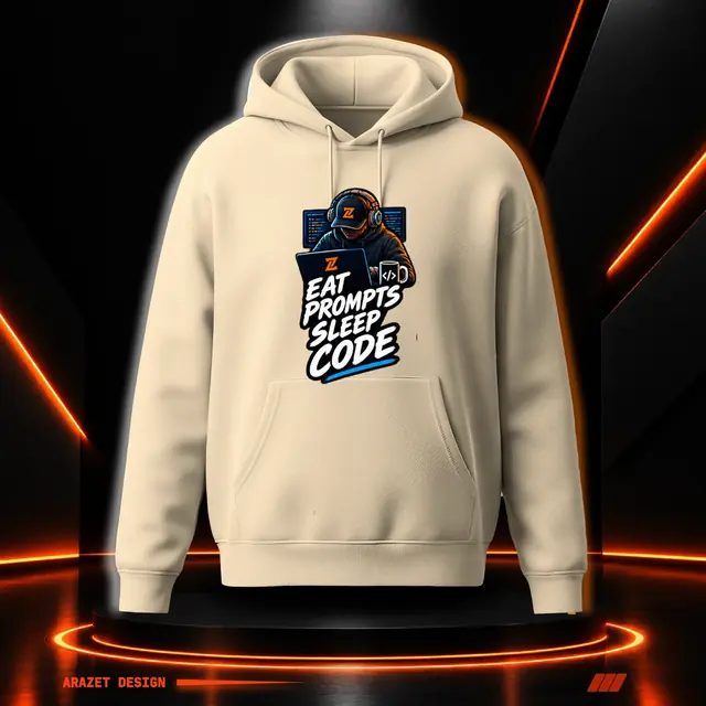 Eat, Prompt, Sleep & Code on the Stone Brown A-1 Heavy Hoodie