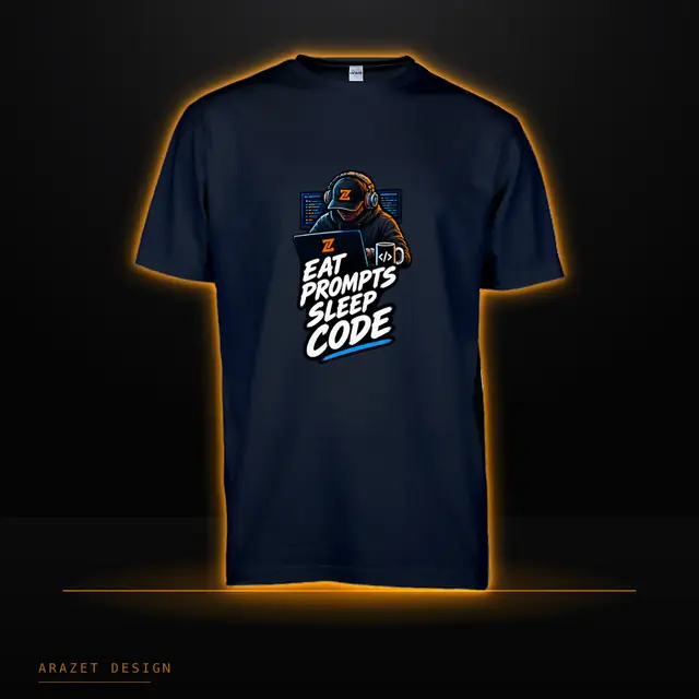 Eat, Prompt, Sleep & Code on a Black Core Cotton Tee