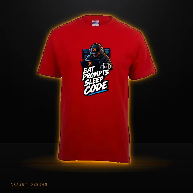 Eat, Prompt, Sleep & Code on the Red Core Cotton Tee