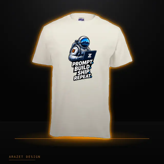 Prompt, Build, Ship & Repeat on the Cream Core Cotton Tee
