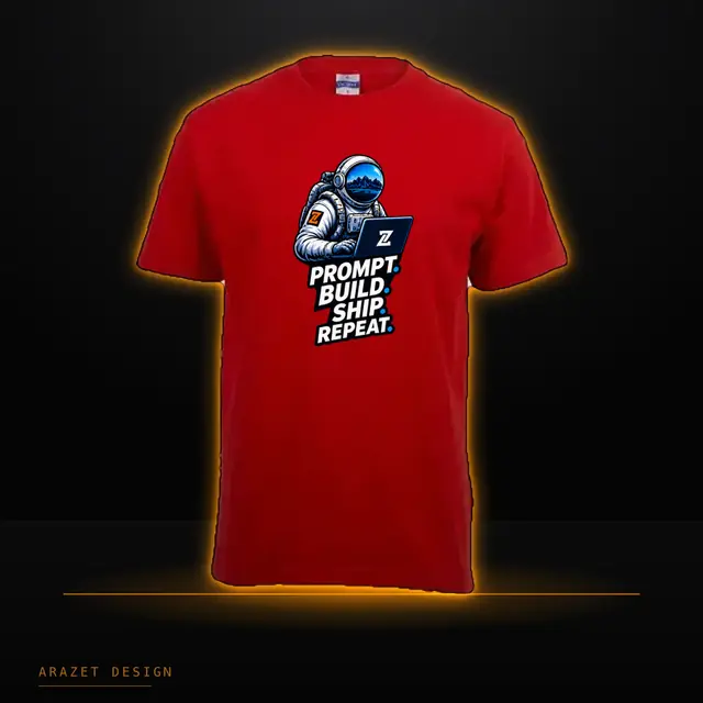 Prompt, Build, Ship & Repeat on the Red Core Cotton Tee
