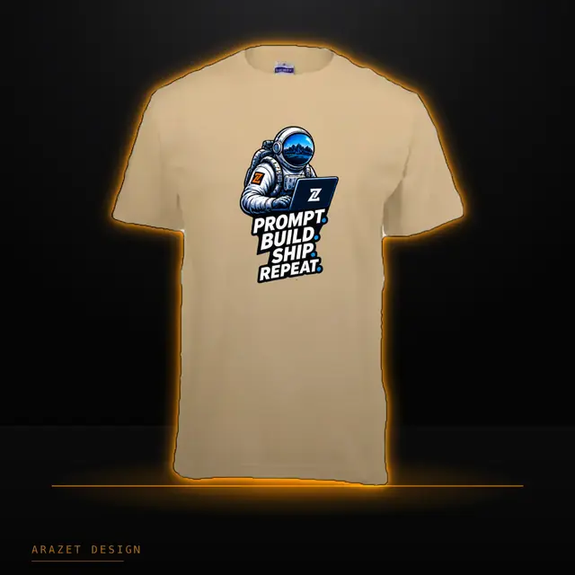 Prompt, Build, Ship & Repeat on the Sand Core Cotton Tee