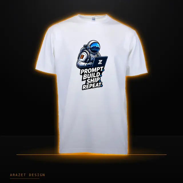Prompt, Build, Ship & Repeat on the White Core Cotton Tee